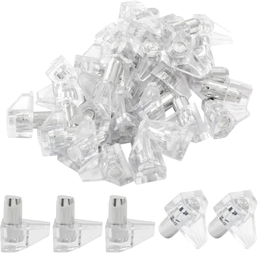 Biaungdo Clear Shelf Support Pegs, 30 Pcs 6mm Plastic Shelf Pins Small Cabinet Shelf Pegs Shelf Holder Pins Bracket Replacement Pegs Cabinet Shelf Clips for Kitchen Furniture Book Shelves Cupboard