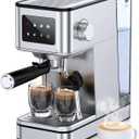 Espresso Machine with Milk Frother, 20 Bar Compact Coffee Machine with Touch Screen & 57.5oz Removable Water Tank for Home, Stainless Steel Espresso Maker for Cappuccino, Latte, Silver