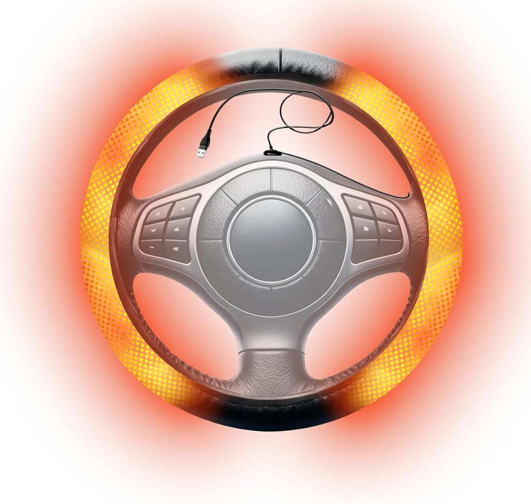 Heated Steering Wheel Cover - 2025 New USB 14.5-15.5" Car Steering Wheel Cover Warmer, Rapid Heating Universal fit for Vehicles, Trucks, SUVs Black 14-14.5in