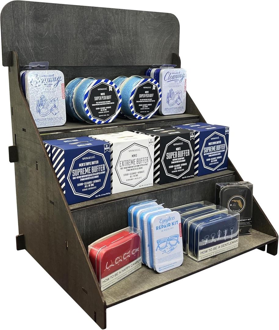 Torched Wooden Portable Retail Table Display Stand Countertop 3 Step Riser Craft Shows, Farmers Markets Tradeshows (Ebony)