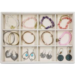 Stratalife Velvet Jewelry Organizer Stackable Earrings Organizer 12 Grid Bracelet Organizer Jewelry Drawer Organizer Jewelry Holder Display for Earring Necklace Women Girls Beige