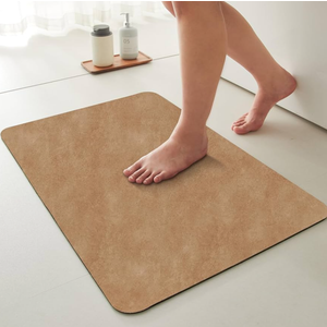 Bathroom Mat Quick Dry, Bathroom Rugs Non Slip Washable Thin Absorbent Bath Mat Fits Under Door Bathroom Floor Mat Perfect for Bath, Shower, or Sink 24"x36" Camel