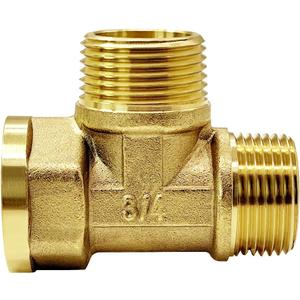 Joywayus Brass Pipe Fitting Barstock Tee 3 Way NPT 3/4" Female x 3/4" Male x 3/4" Male Hose Fitting