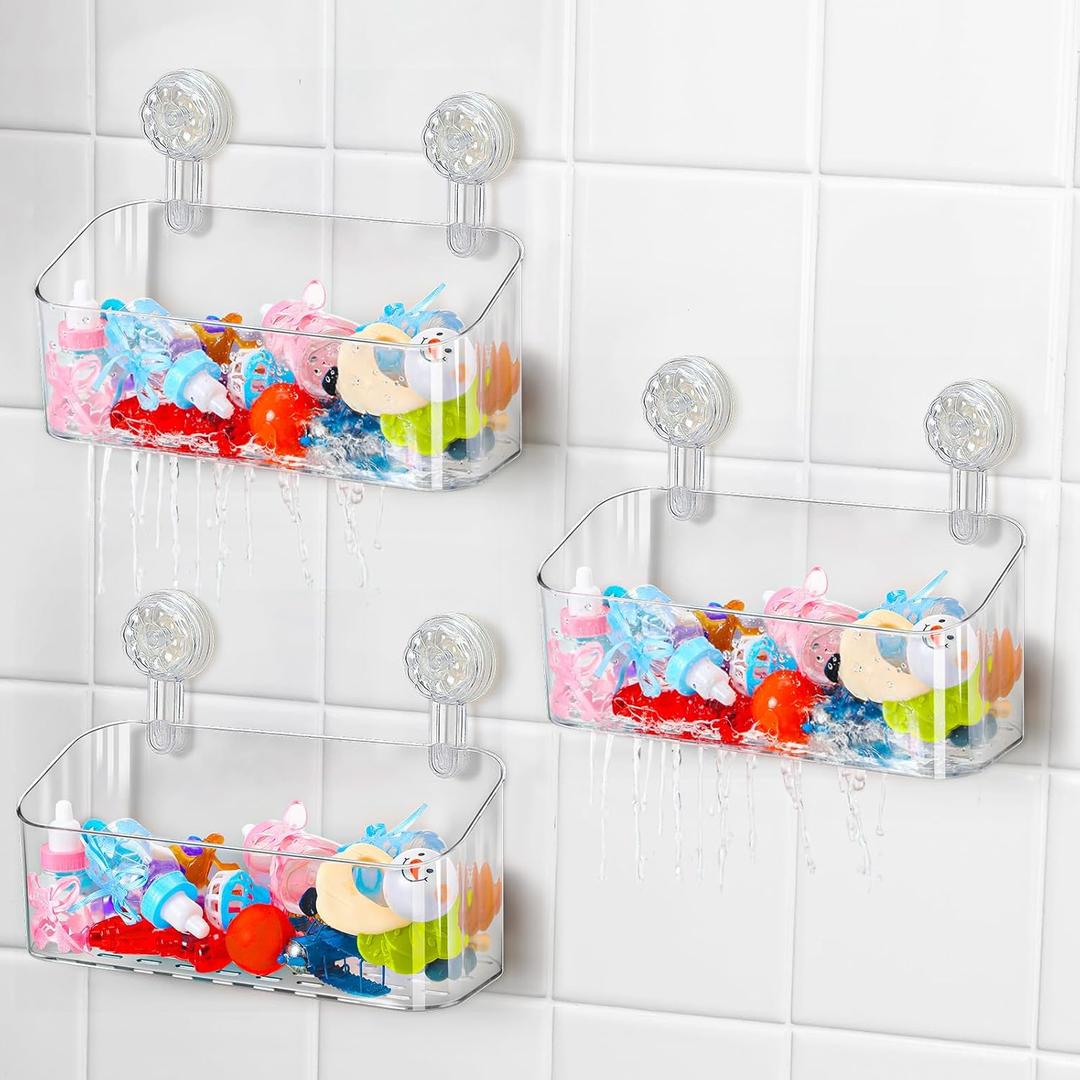 Honeydak 3 Pack Bath Toy Storage Holder with Suction Cups Waterproof Plastic Shower Toy Organizer for Tub Large Capacity Shower Caddy Adjustable Drain Holes for Bathroom, 11.42 x 5.04 x 4.53 Inch