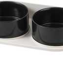 Elevated Ceramic Dog Bowl Set - Double Dog Feeding Bowls with Stand Splash Proof - Raised Dishes for Food and Water - Ideal for Small to Medium Dogs - 2 x 850 ml - 28.74 oz (Black)