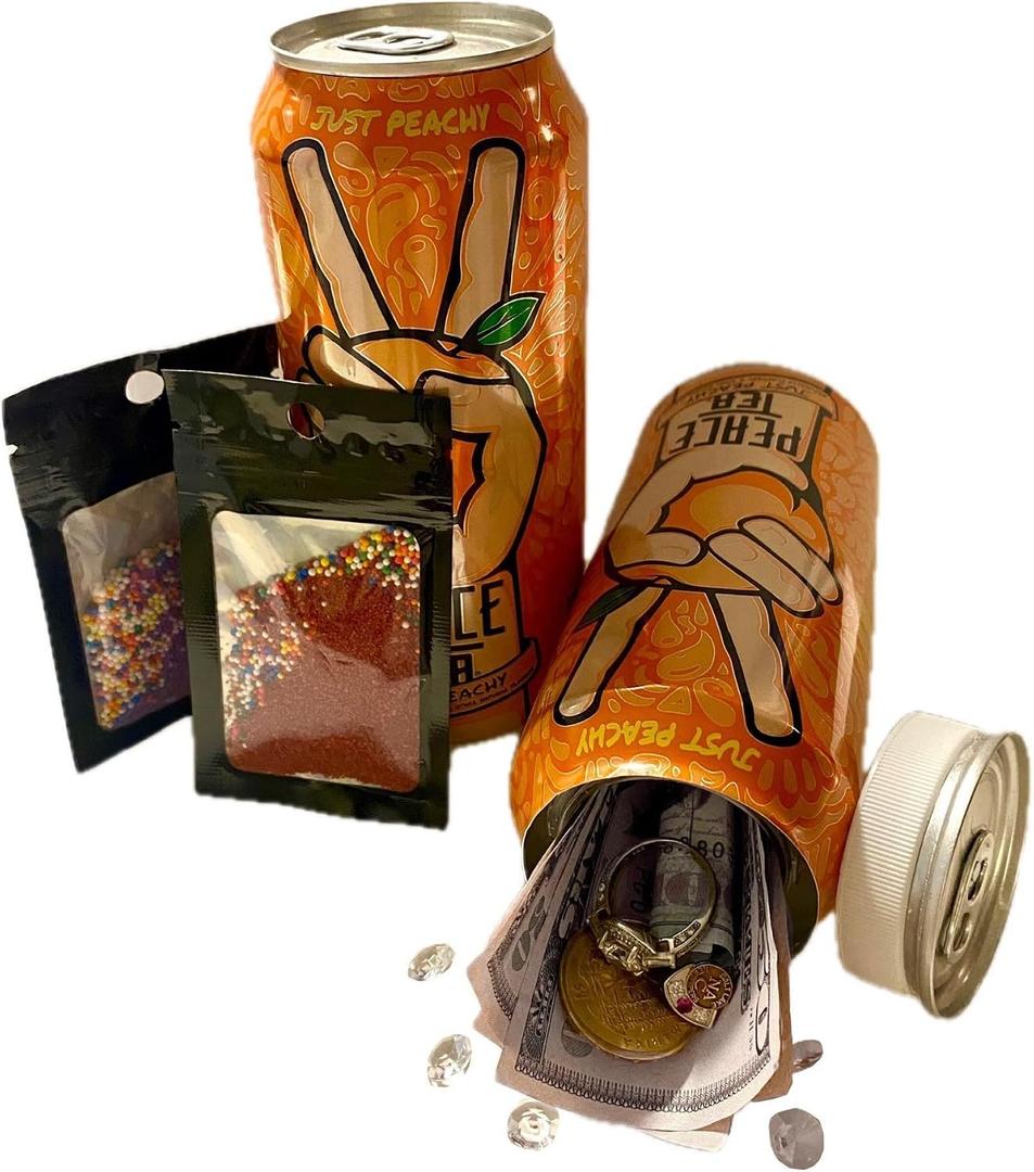 Best Tea Diversion Safe Tea Can Safe 16 oz Orange Peach Secret Security Stash with 2 Smell Proof Bags Large Hidden Compartment Compatible Replacement for and MFG by The Coca Cola Co to Hide Valuables