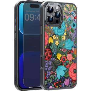 FUNMIKO for iPhone 16 Pro Max Case with Privacy Screen Protector, Wireless Charging Compatible, Translucent Matte Cover - Cute Floral Design Phone Case for Women Girls - Colorful Flower Garden FUNMIKO for iPhone 16 Pro Max Case with Privacy Screen Protector, Wireless Charging Compatible, Translucent Matte Cover - Cute Floral Design Phone Case for Women Girls - Colorful Flower Garden