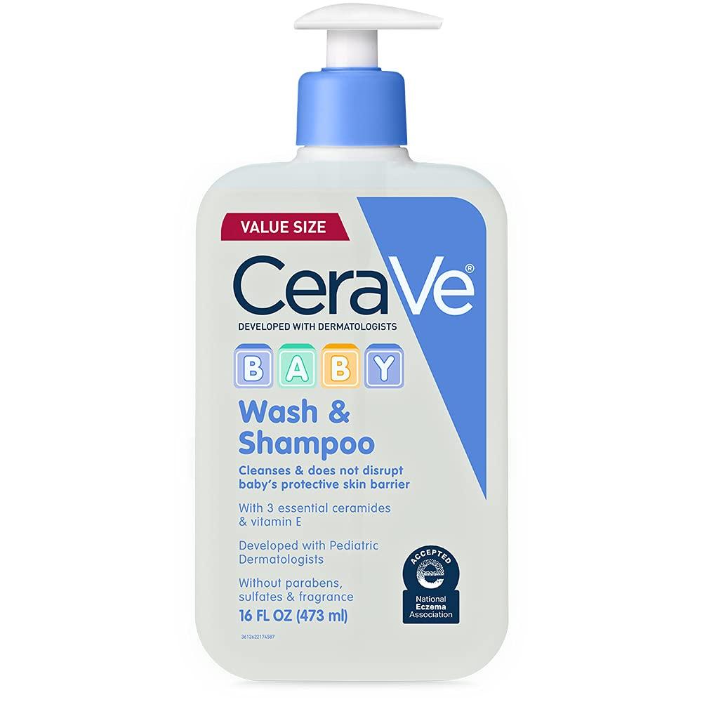 CeraVe Baby Wash & Shampoo, 2-in-1 Tear-Free for Skin Hair Fragrance, Paraben, Dye, Phthalates Sulfate Free Bath, Soap with Vitamin E 16 Ounce (16 Ounce (Pack of 1))