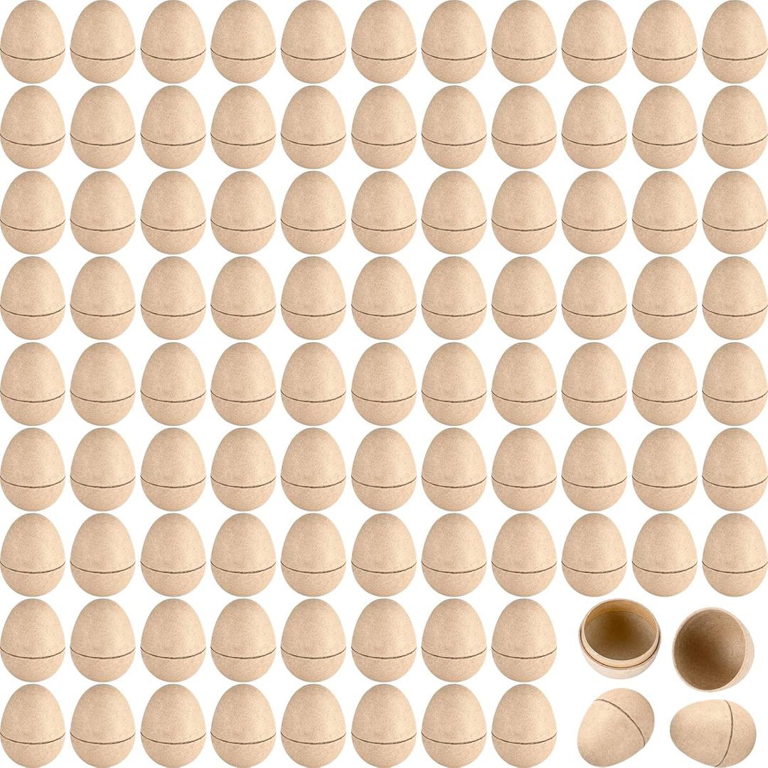 Crtiin 100 Pieces DIY Paper Mache Easter Eggs Bulk Easter Basket Stuffers 2.95 Inches Eggs Craft Supplies for DIY Craft Gifts Ideas Ornaments Adults, Brown