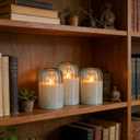 MUMCHASI Green Flameless Battery Operated Candles with Remote, Set of 5 Glass Jar LED Candles with Dancing Flame, Flickering Electric Candlelight for Home Wedding Party Decor H4556" 6