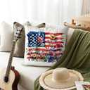 Patriotic Red White and Blue Floral Throw Pillow Covers, Americana Patriotic Independence Day 4th of July Decorations, Memorial Day Decor for Bedroom Couch,American Flag Pillow Covers 18x18
