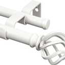 KAMANINA Double Curtain Rods 66 to 120 Inches (5.5-10 Feet), Ivory White Telescoping Curtain Rod for Windows 54 to 115 Inches, 7/8 Inch Decorative Curtain Rods with Twisted Cage Finials