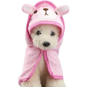 Goclothod Pet Hooded Bath Towel Cartoon Drying Bath Towel Absorbent Bathrobe Warm Blanket (Pink)