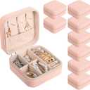 8 Pack Travel Jewelry Case Small Travel Jewelry Box Bridesmaid Gifts Jewelrys Box, PU Leather Small Jewelrys Case Organizer Storage for Rings Earrings Necklaces, Beauty Gifts for Women Girls (Pink)