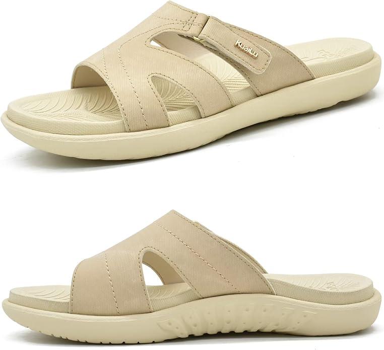 KuaiLu Womens Fashion Orthotic Slides Ladies Athletic Yoga Mat Memory Foam Walking Sandals Thick Cushion Recovery Summer Beach Slippers Comfortable Plantar Fasciitis Arch Support, Size: 10.5