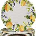 Lemon Zest Melamine Dinner Plates Set of 6 – Unbreakable Outdoor Plates for Patio Dining, Garden Parties, BBQs, RV Camping, Farmhouse Kitchen, and Everyday Family Meals