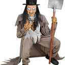 Haunted Hill Farm Motion-Activated Crouching Grave Digger by Tekky, Talking Halloween Animatronic for Indoor or Covered Outdoor Creepy Halloween Decorations, Plug-in or Battery Operated Fright Props