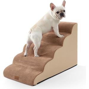 Extra Wide Dog Stairs 19.7" Width, Pet Step for Small/Medium/Large Dog, Puppy or Cat, Pet Ramp for High Bed or Car, High Density Foam Ladder, 19.7x33x22.4 in, Stable, 5 Step, Light Brown