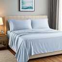 Carressa Linen 100% Egyptian Cotton Sheets California King Size - 1500 Thread Count 4 PC Calking Sheet Set Egyptian Cotton, Cooling Sateen Sheets, High Thread Count Sheet California King - Light Blue