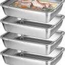 4 Pcs Stainless Steel Food Containers with Clear Lids, Fresh- Keeping Container, Deli Meat Keeper for Refrigerator, Stackable Snack Storage Boxes for Picnic BBQ Party Travel, Freezer & Dishwasher Safe