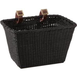 Retrospec Bicycles Cane Woven Rectangular Toto Basket with Authentic Leather Straps and Brass Buckles (Black)