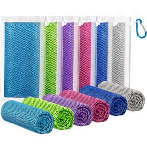Fivali Cooling Towels for Neck and Face: 6 Pack Cooling Neck Wraps Chilly Sweat Towels for Gym Sports Workout, Grey 40"x12" (Green+rose Red+royalblue+purple+azure Blue+light Gray)