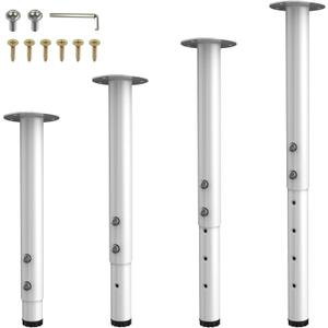 Adjustable Table Legs,Metal Adjustable Height Desk Legs,Adjustable Furniture Legs for Table Computer Desk Dining Table Office Desk(White) (4 pcs 13"-24")