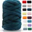 Chunky Yarn for Hand Knitting- Velvet Chenille Tube Yarns- Jumbo Yarns for Blankets, Pet Beds, Machine Washable (0.66 Lb/18.59 Yd), Easy No-Tool Arm Knitting & Crochet Project Yarn (Deep Teal)
