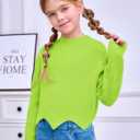 Haloumoning Girls Mock Neck Sweaters Kids Fall Fashion Long Batwing Sleeve Rib Knit Pullover Clothes 5-14 Years (Green)