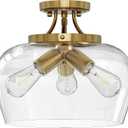 VONLUCE Semi Flush Mount Ceiling Light, 13.8" Ceiling Light Fixture with Clear Glass Shade, E26 Base, 3-Bulb Industrial Lighting Fixture for Hallway Entryway Bedroom, Brushed Gold, ETL Certificated