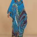 Bsubseach Kaftan Dresses for Women Ethnic Print Plus Size Beach Cover Ups Batwing Sleeve Caftans with Pockets, One Size
