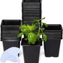 CARPATHEN 60Pack Square Nursery Pots - 3.8 Inch Reinforced Nursery Pots for Plants with Drainage - Reusable Seed Starter Pots for Flowers, Vegetables - Seedling Pots Kit with 10 Plastic Reusable Tags