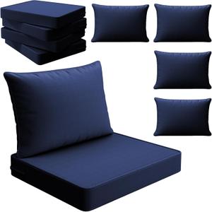 THMINS Dark Blue Outdoor Patio Cushion Set of 4, 24x24 Inch Deep Seat and Back Cushions, Waterproof & Fade-Resistant, Removable Covers.