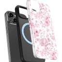 for iPhone 14 Plus Case Cute Wireless Charging Compatible Dual-Layer Shockproof Protection with Stylish Wildflower Design Protective Cover for Women - Romantic Pink Bloom