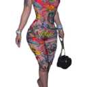 Sexy Jumpsuits for Women Print Backless Halter Jumpsuit Bodycon Capri Jumpsuits Club Outfits, L