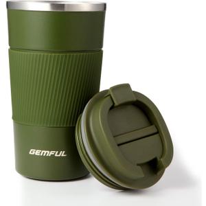 GEMFUL To Go Coffee Mug with Lid 17oz Insulated Coffee Cups Spill Proof Travel Coffee Mug Tumbler Leak Proof Vacuum Stainless Steel Coffee Travel Mug Reusable for Hot Cold Drinks Women Men (Green)