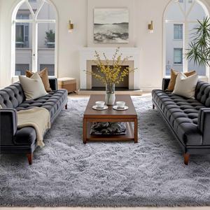 FinRec 8x10 Feet Rugs for Living Room Bedroom, Soft Light Grey Fluffy Area Rug, Non-Slip Solid Shag Rug for Nursery Kids Room Dorm Room Home Decor, Indoor Floor Carpet