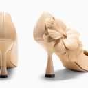 Coutgo Womens Stiletto High Heels Flower Dress Shoes Closed Pointed Toe Slip on Wedding Party Formal Pumps (Beige)