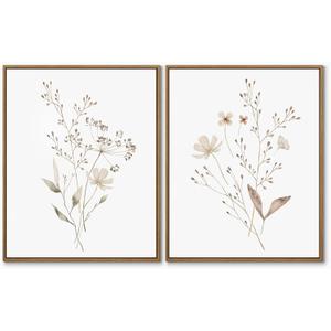 Boho Wall Art Set of 2 Watercolor Botanical Floral Picture Blossomy Wildflower Canvas Art Prints Minimalist Flower Wall Decor for Living Room Bedroom Bathroom Home Office Decoration, 11x14 Inch Framed (14L" x 11W")