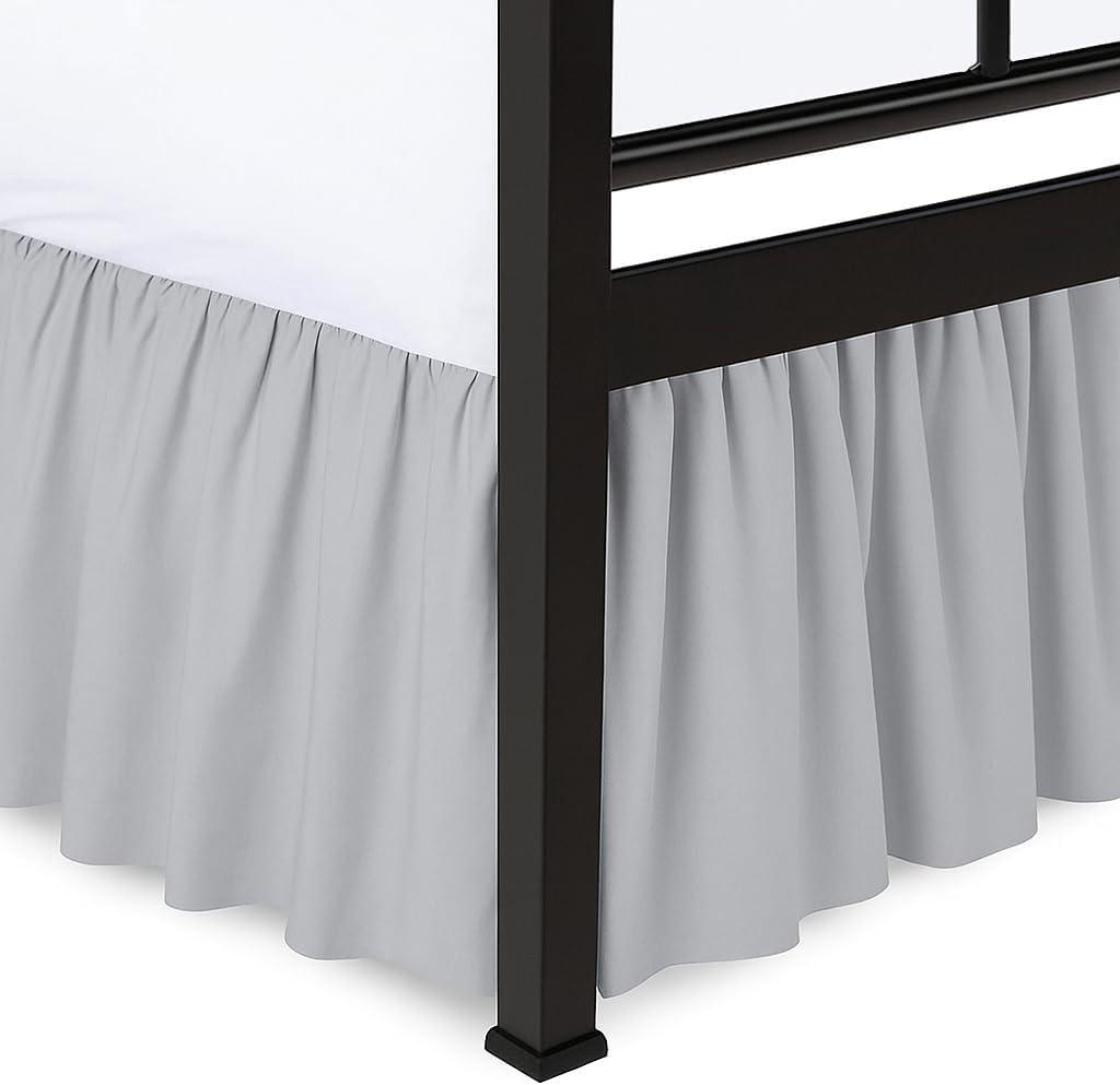 Shreem Linen Ruffled Bed Skirt with Split Corners, Gathered Style, 100% Microfiber, 12-Inch Drop, Dust Ruffle Bedskirt with Platform, King, Light Grey