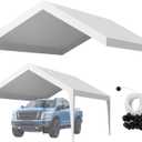 VEVOR Carport Replacement Canopy, 12 x 20 ft Potable Garage Tent Top Tarp, UV-Resistant & Waterproof Car Shelter Tarp, Heavy Duty Car Port Cover with Ball Buggees, White, Frame Not Included