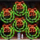 Glooglitter 6 Pcs 13.5 in Christmas Window Silhouette Lights Decorations 80 LEDs Xmas Window Frame Silhouette Iron Lighted Wreath Timer Remote USB Powered Light with 8 Modes for Xmas Party
