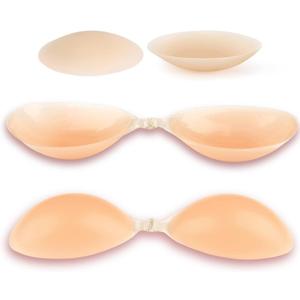 Rita Adhesive Bra Sticky Invisible Strapless Push-Up Silicone Bra for Backless Dress + Non-Adhesive Nipple Covers (Nude, D)