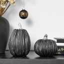 DN DECONATION Pumpkin Decorations for Fall and Halloween Indoor Home Decor, Black and Silver Faux PumpkinsFall Halloween Table Centerpiece, 2-Pack Resin Pumpkin for Thanksgiving Modern Farmhouse (Set of 2)