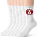 Crew Socks for Women & Men, 6 Pair Cute Cotton Casual Calf Socks Breathable Soft Above Ankle Socks, Size 5-10 (White)