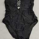 Aqua Eve Women Sexy One Piece Swimsuits Plunge Deep V Neck Cutout Bathing Suits (Large, Black)