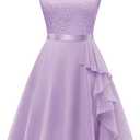 BeryLove Women's Cocktail Dresses Prom Wedding Guest Short Bridesmaid Dresses Ruffle Hem Sleeveless Lace Formal Dress (X-Large, Lavender)