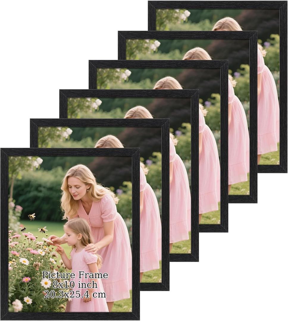 Schliersee 8x10 Picture Frames Set of 6, Elegant Classic Black Frame for 8 x 10 Photo, Wall and Tabletop Display