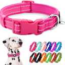 azuza Reflective Dog Collar, Soft Neoprene Padded Pet Collar with ID Tag Ring, Adjustable for Large Dogs, Hot Pink, Large