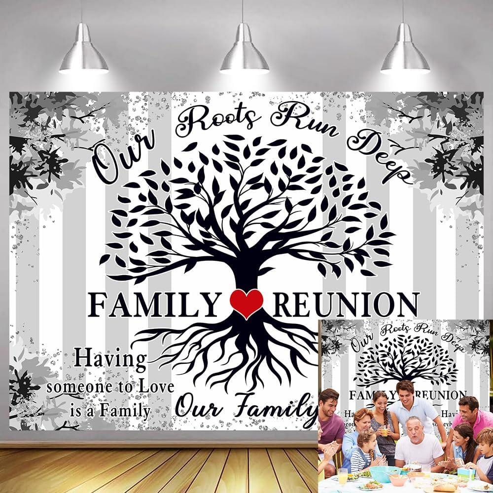 7x5ft Family Reunion Backdrop Family Tree Leaves Our Roots Run Deep Photography Background Welcome Family Members Gathering Party Decoration Supplies Banner